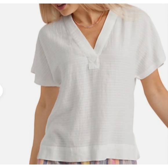 Marine Layer Tops - Marine Layer Women Short Sleeve Crop Cotton Blouse Sz S Minimalist Natural Beach